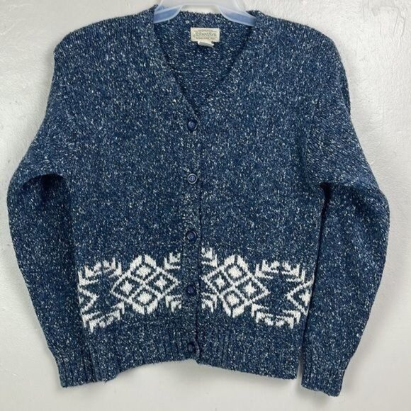 Vtg St Johns Bay Women's Medium Blue Southwest Wool Blend Cardigan - Picture 1 of 11